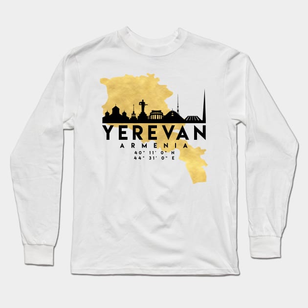 Yerevan Armenia Skyline Map Art Long Sleeve T-Shirt by deificusArt